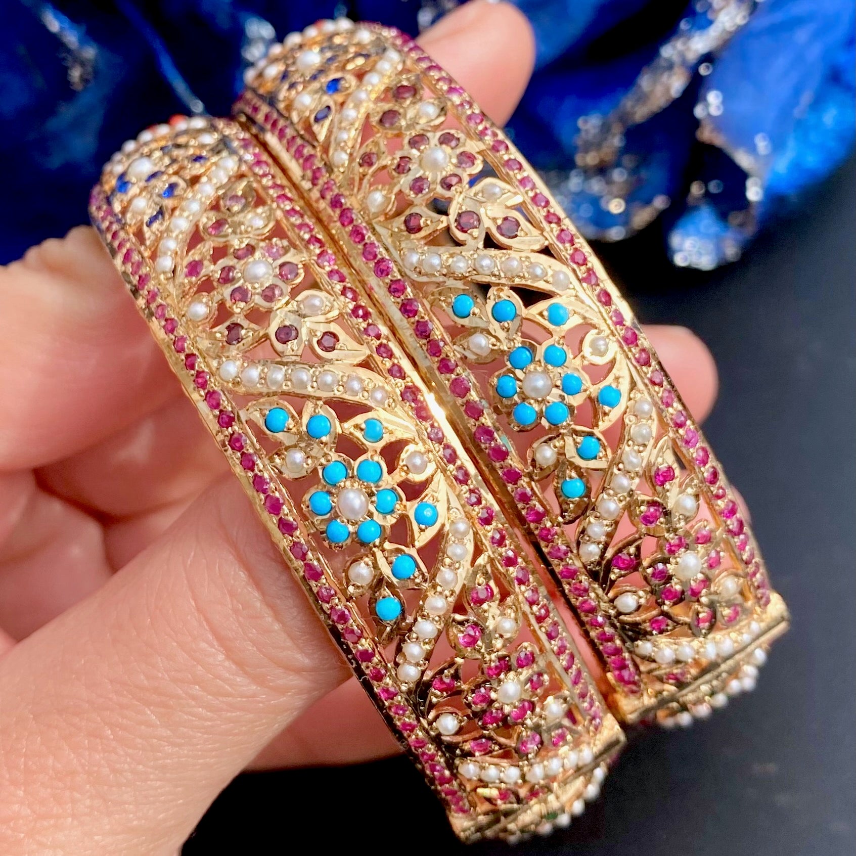 Exquisite Navratan Bangles | Gold Plated Classic Jadau Jewelry on Silver BG 098A