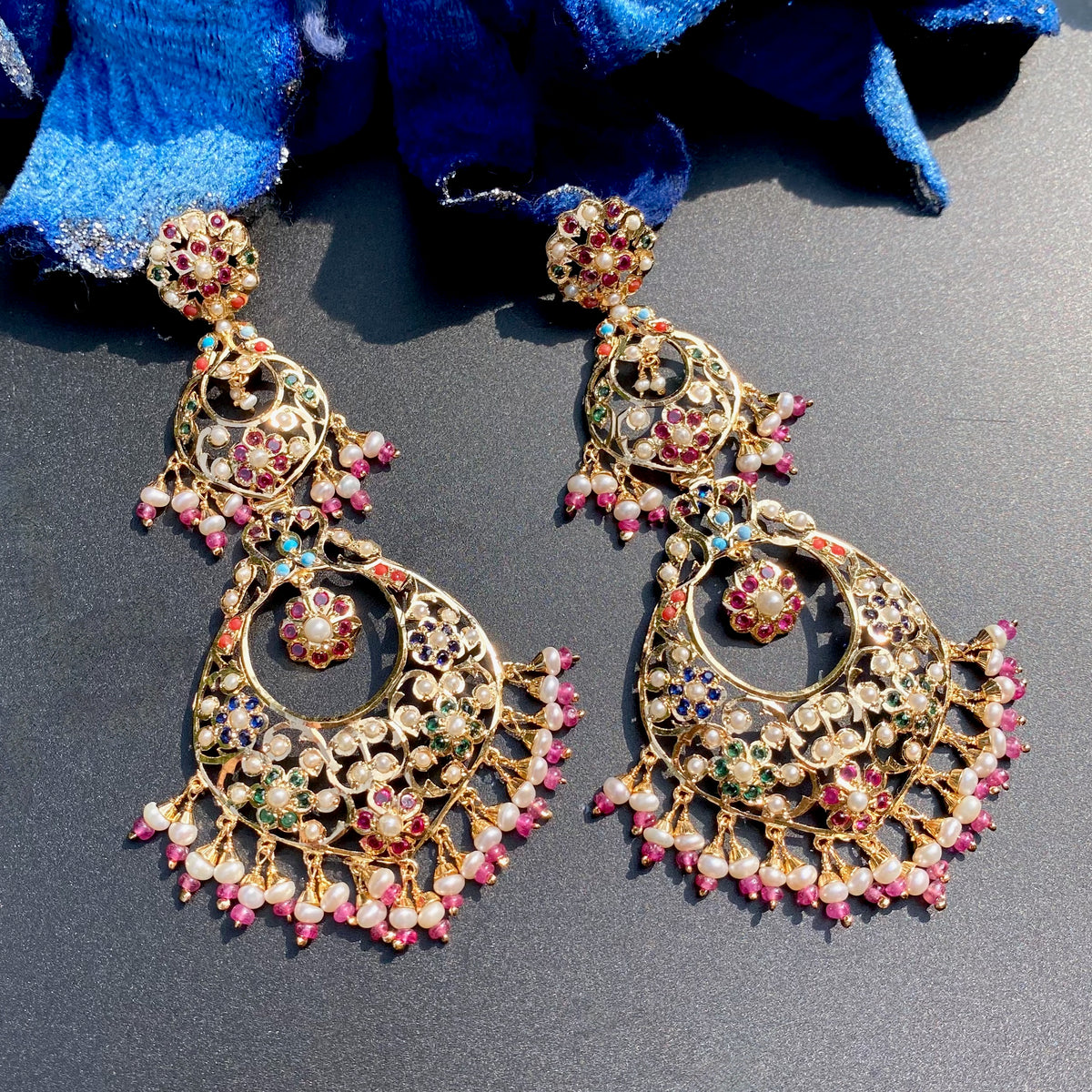 Multicolour Pearl Chandbali Dangler Earrings ER 770