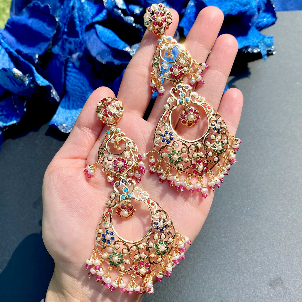 Multicolour Pearl Chandbali Dangler Earrings ER 770