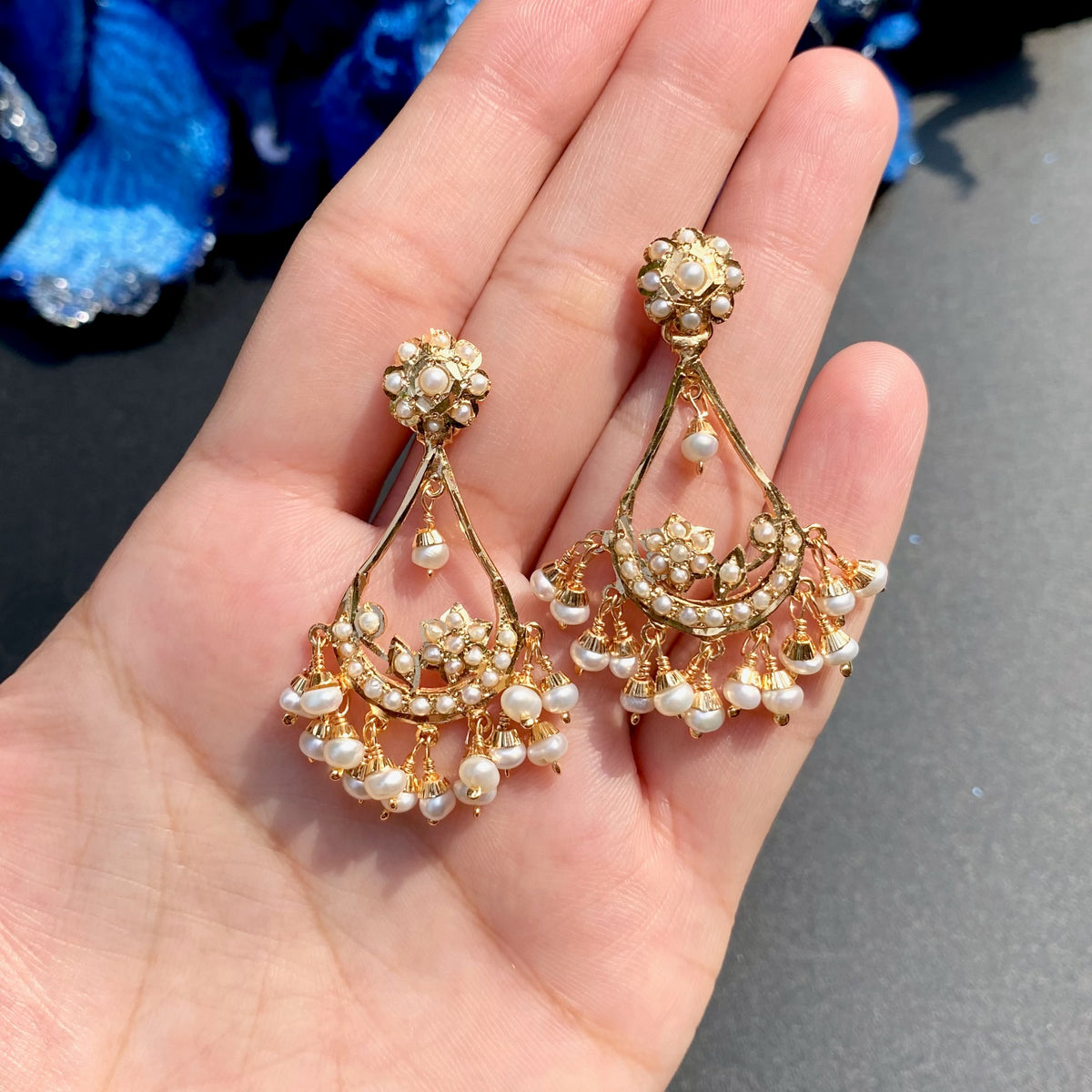 Pearl Floral Drop Earrings | Gold Plated on 925 Silver ER 771