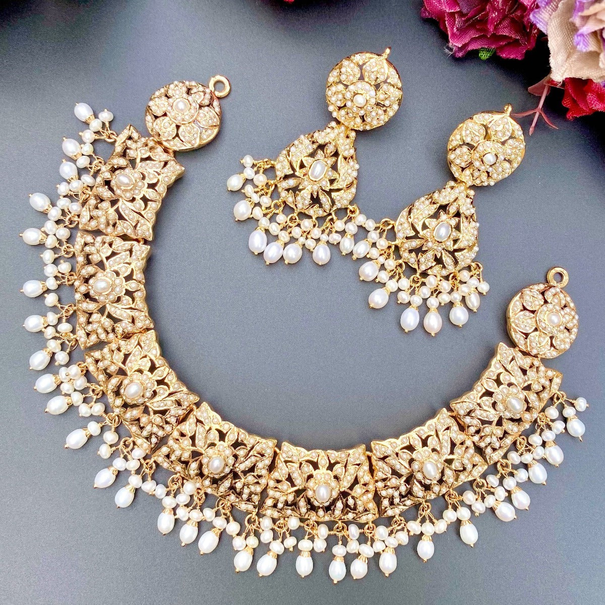 pearl necklace with chandbali usa