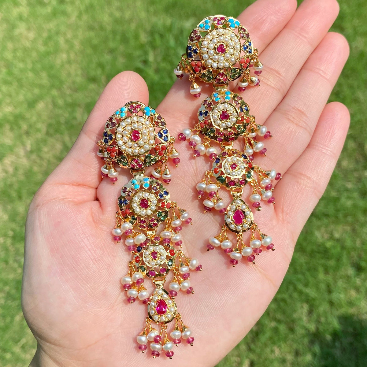 Multicolour Jadau Floral Dangler Earrings ER 780