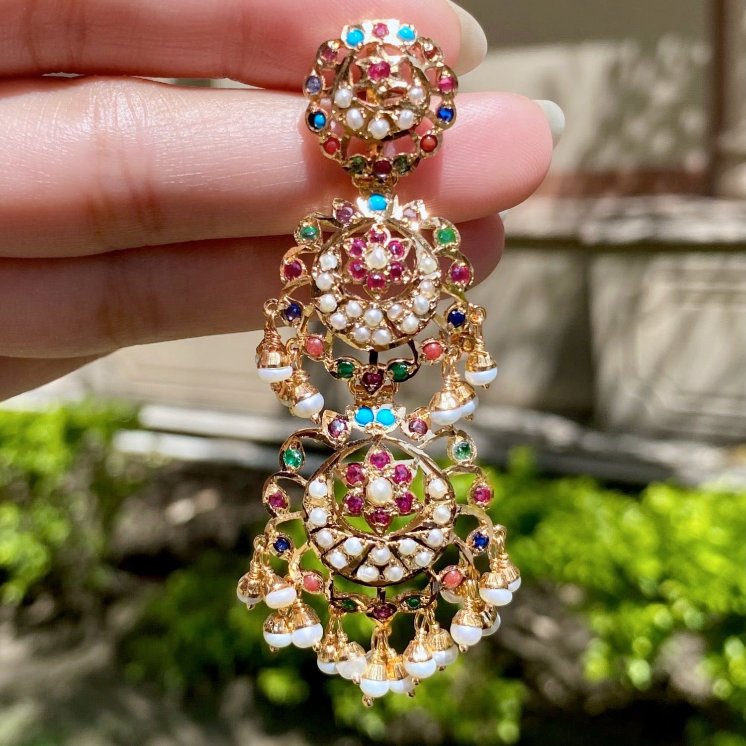 three tier earrings navratna