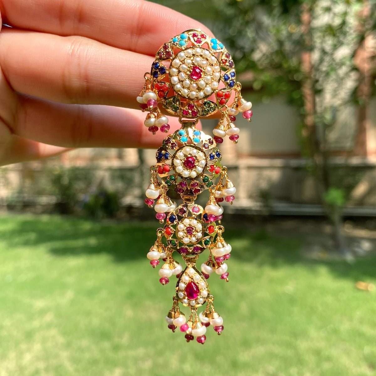 Multicolour Jadau Floral Dangler Earrings ER 780