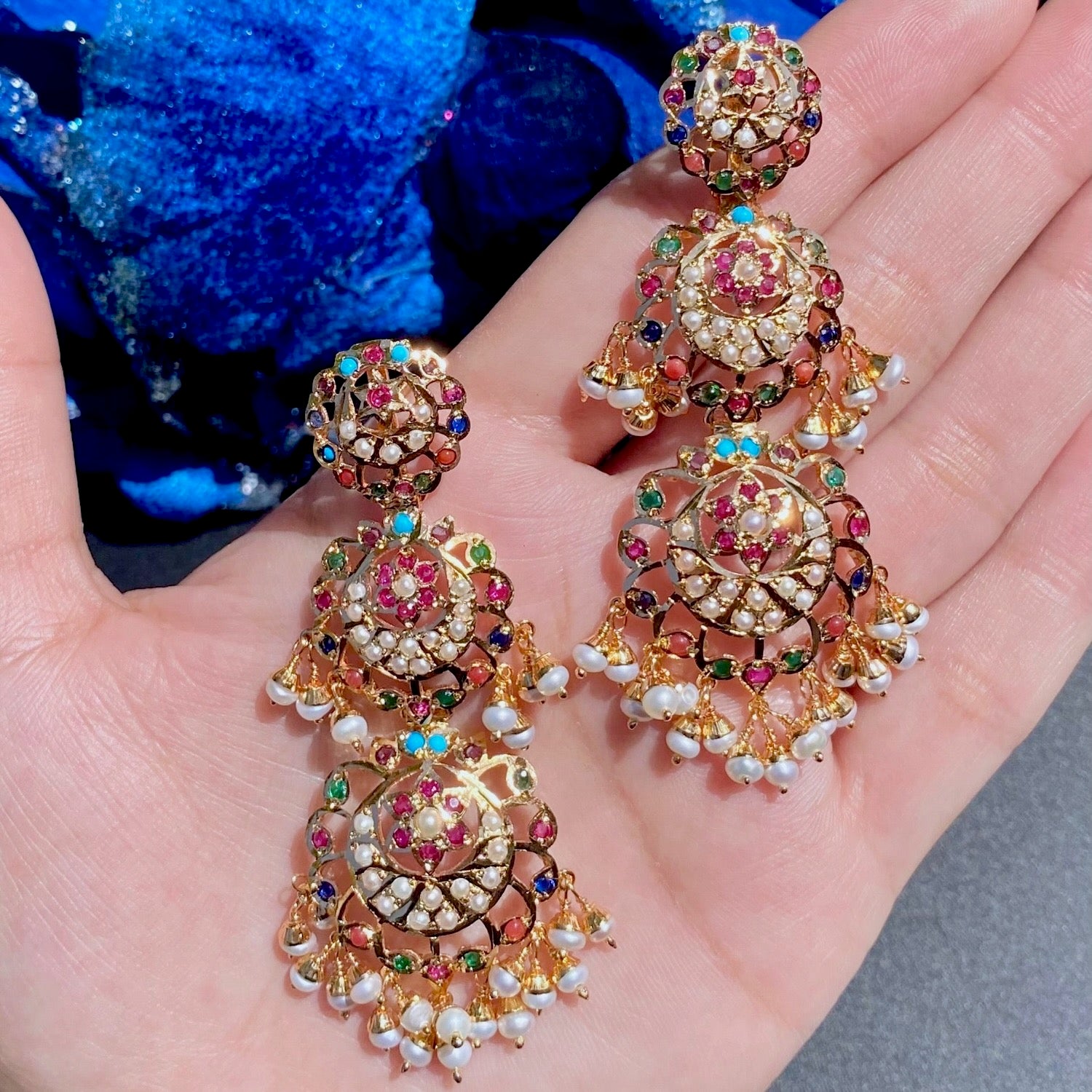 three tier earrings navratna
