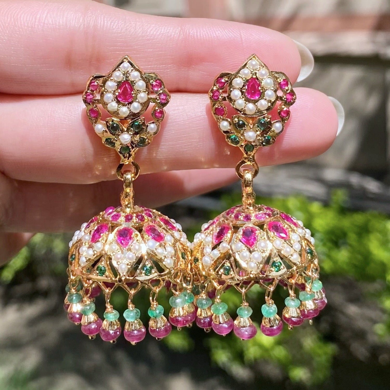 ruby emerald jhumki