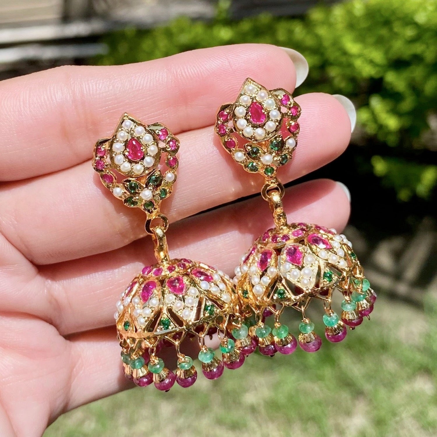 ruby emerald jhumki