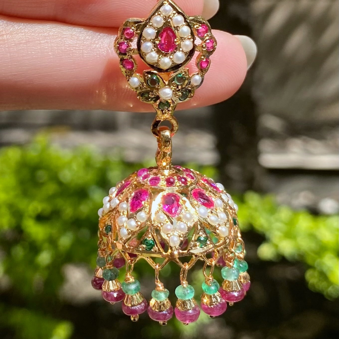 ruby emerald jhumki