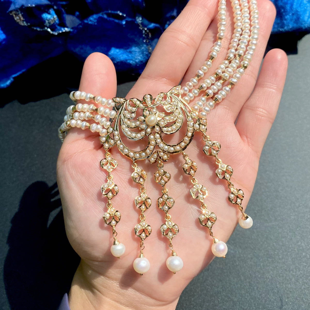 Freshwater Pearl Multi-Strand Choker Set in Gold-Plated 925 Silver NS 486