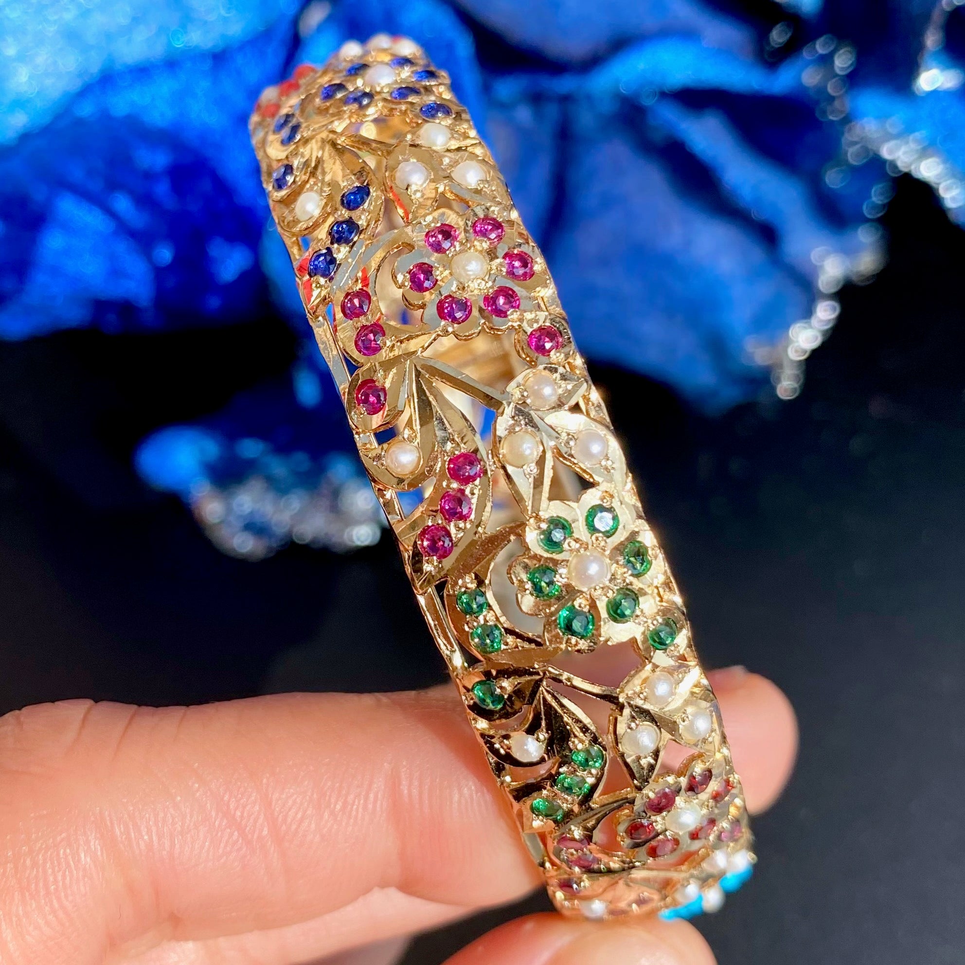Gold Plated Women's Bangle | Navratna Jadau Kada BG 103A