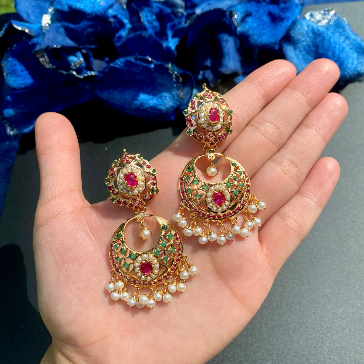 Bridal Jadau Choker Necklace with Chandbali Earrings | Gold Plated on Silver NS 485