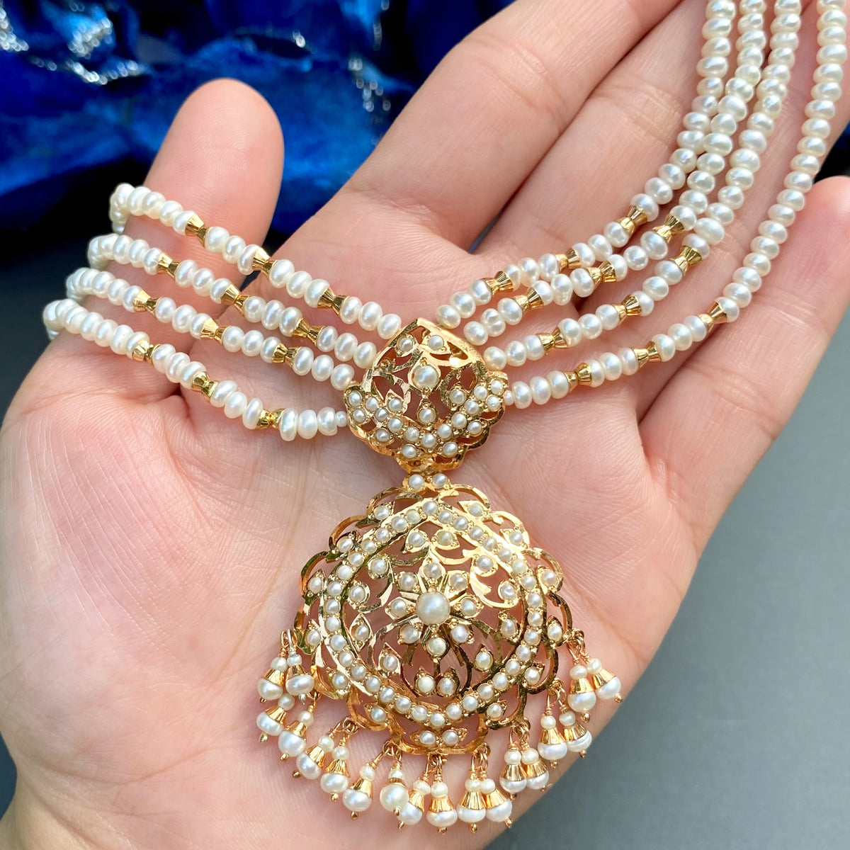 Freshwater Pearl Floral Choker Set in Gold-Plated 925 Silver NS 490