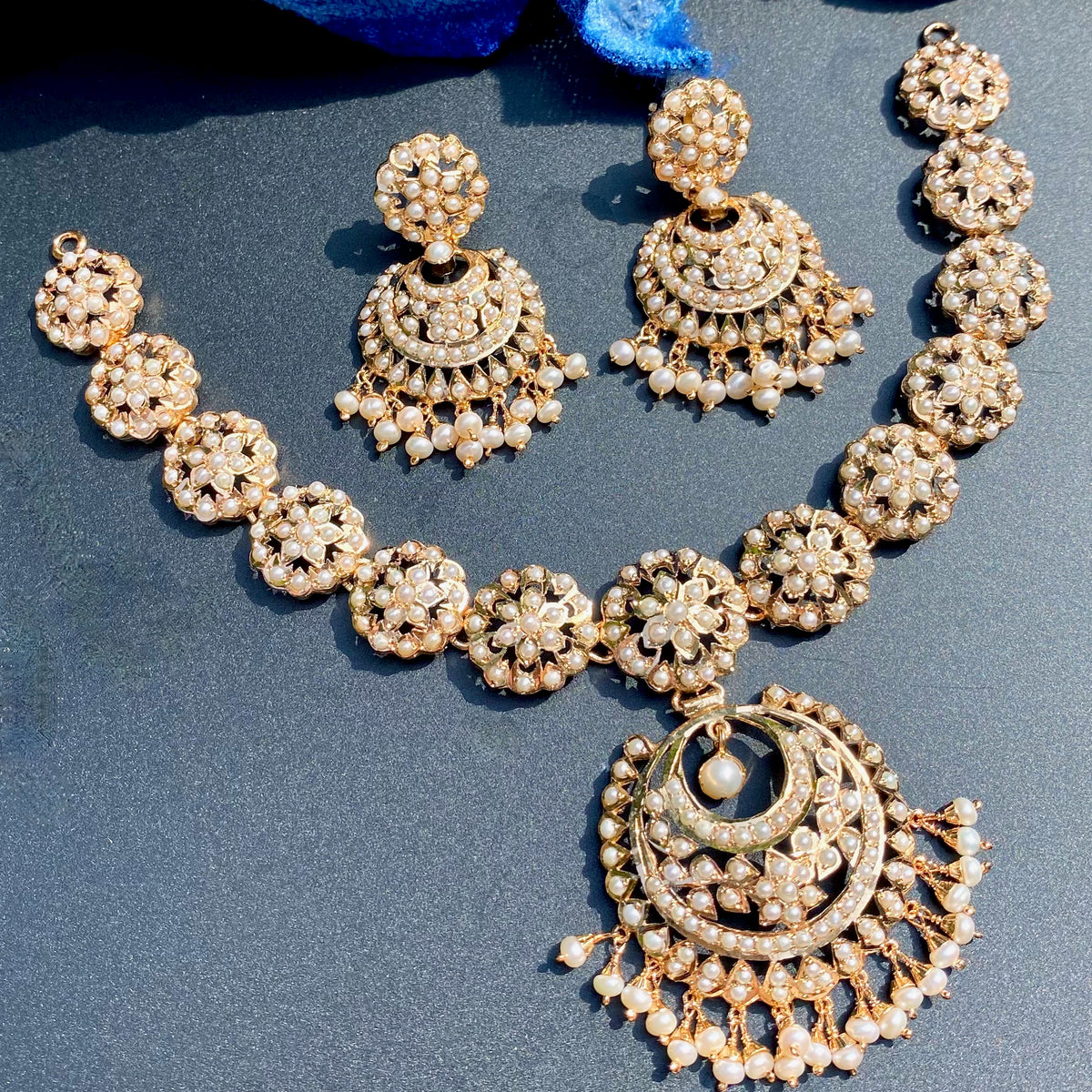 Exquisite Pearl Necklace Set on Gold Plated Sterling Silver NS 482