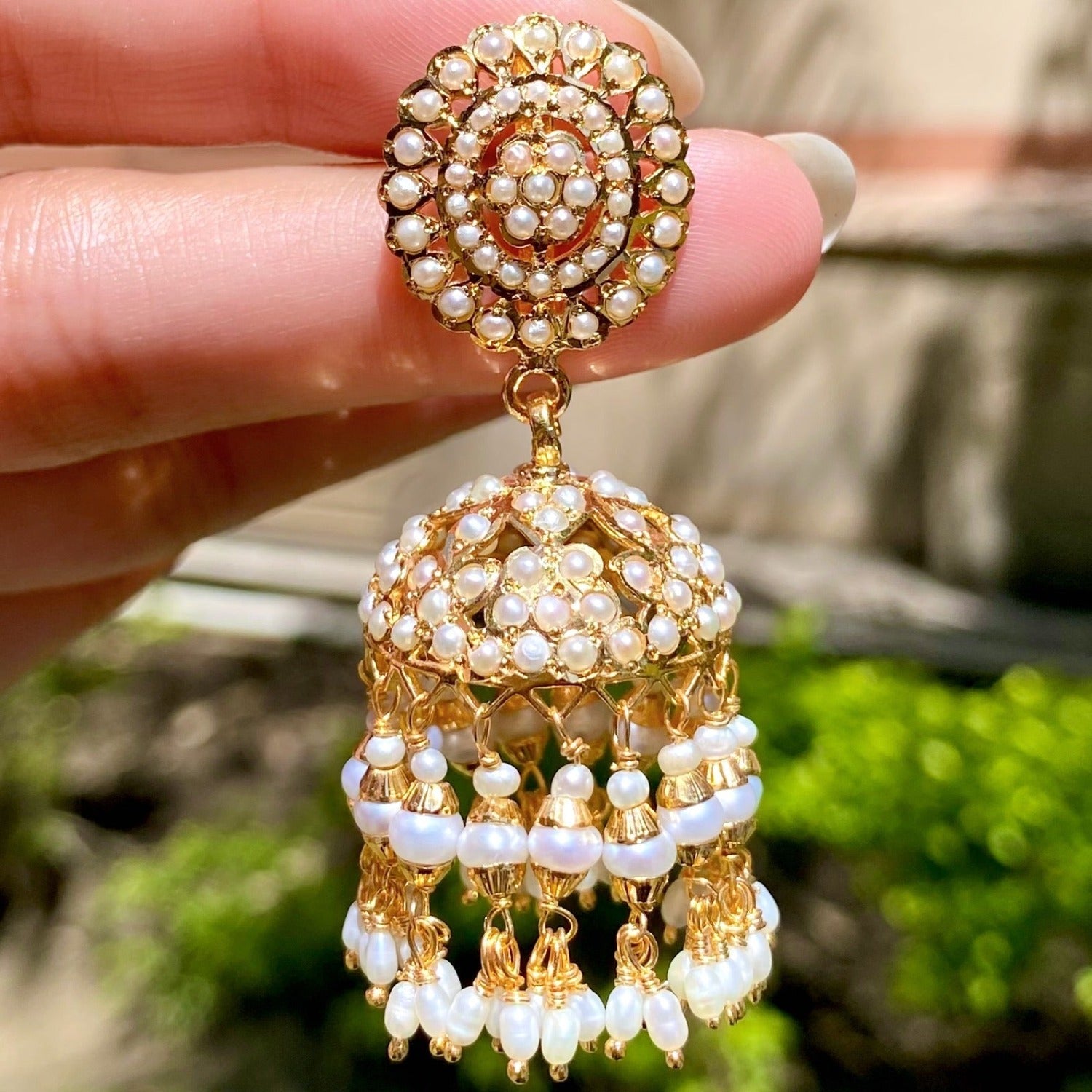traditional pearl jhumkas