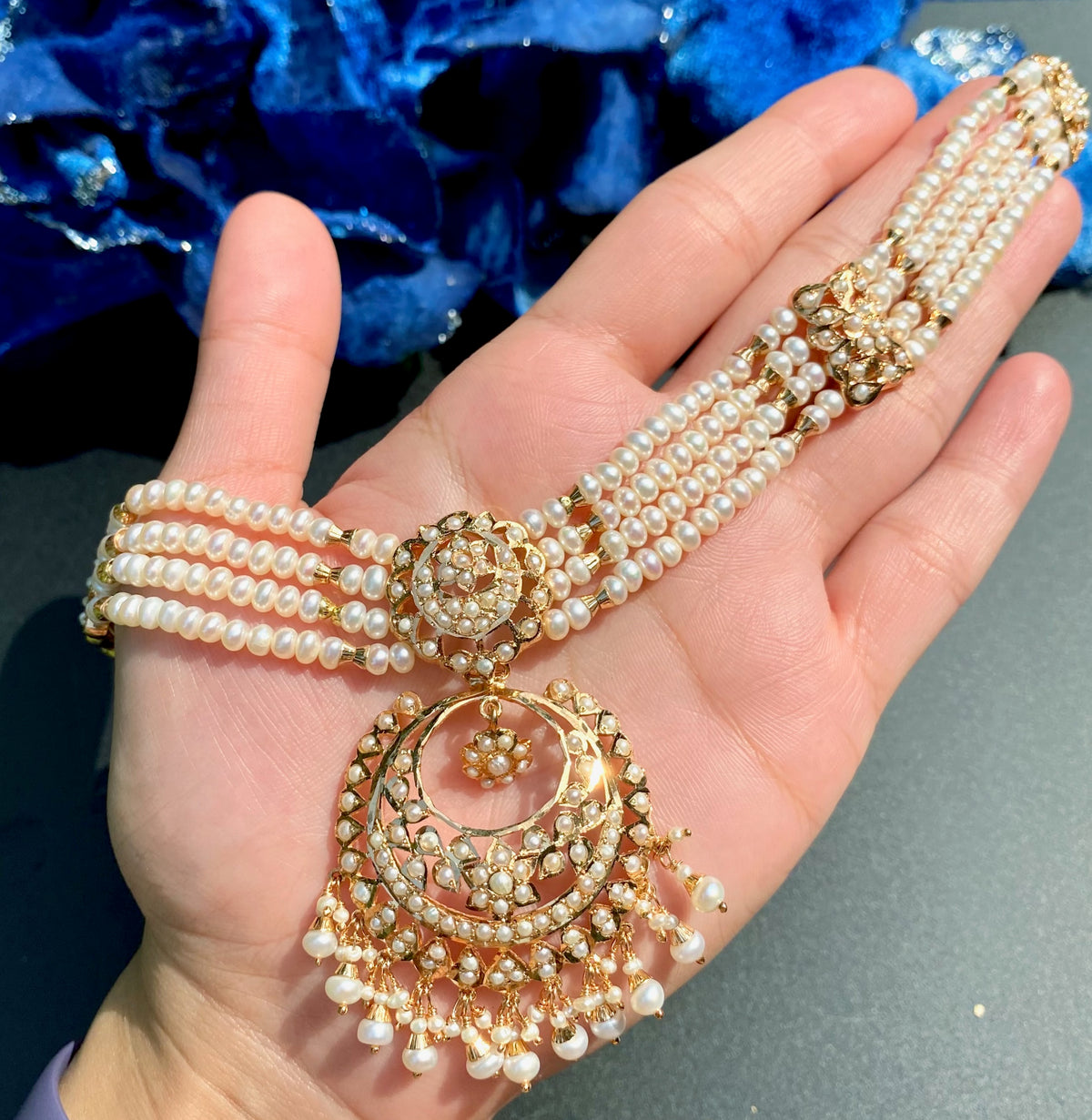 Exquisite Pearl Choker paired with Chandbali Earrings | Gold Plated Silver NS 489