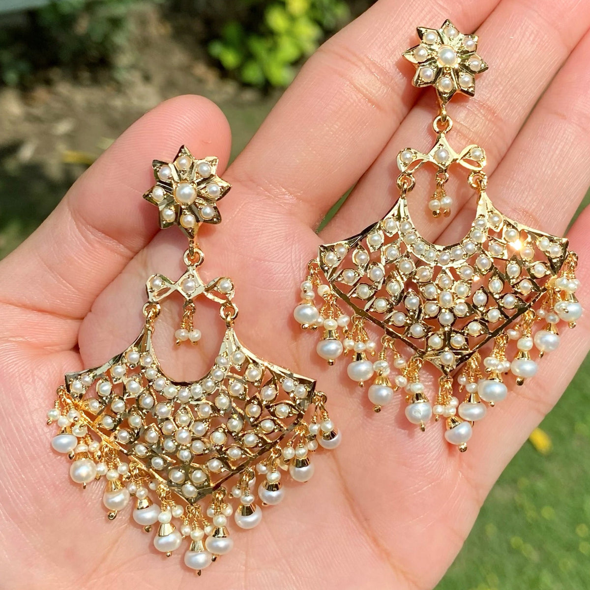 Pearl Jadau Chandbali Earrings in Gold-Plated Silver ER 791