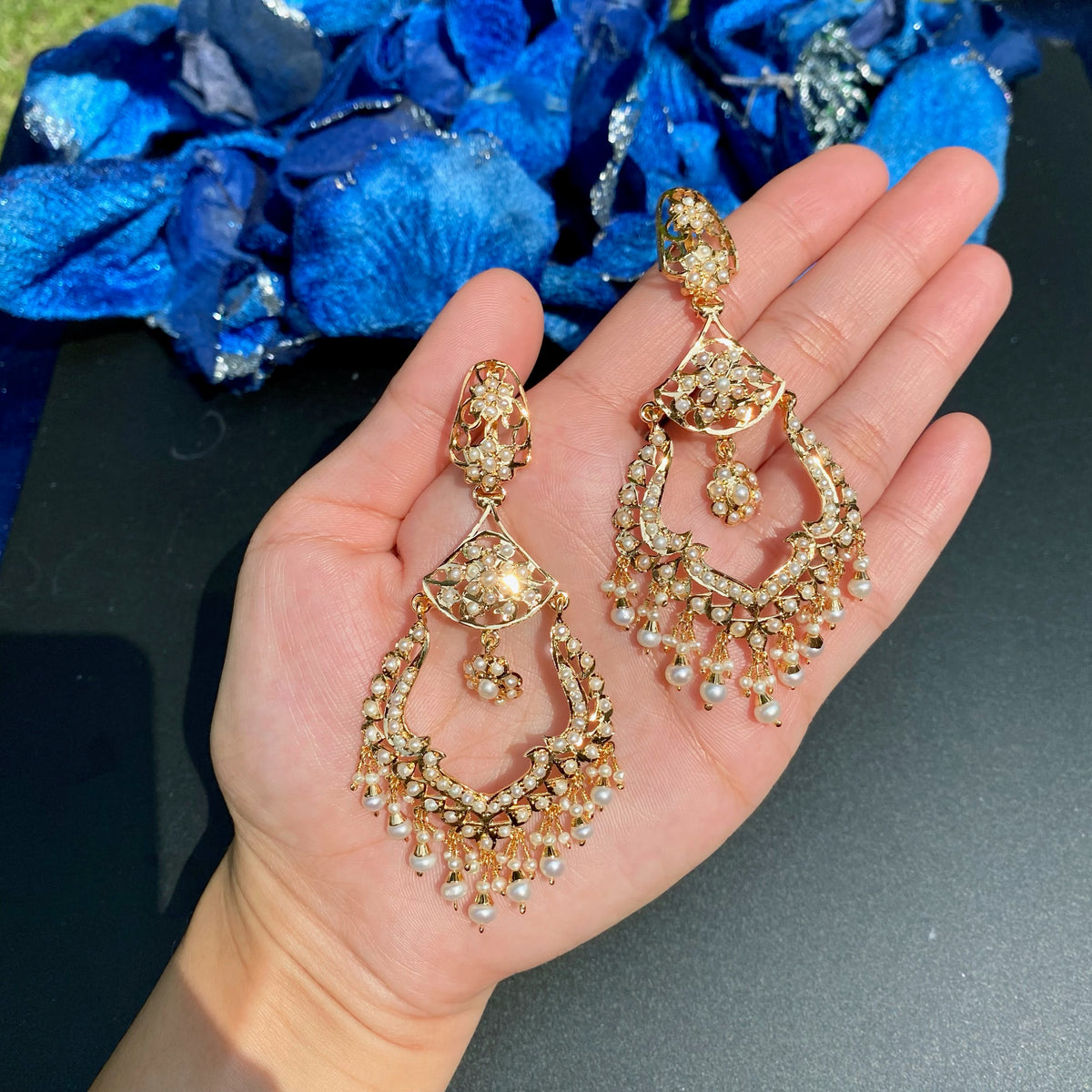 Long Chandbali Styled Jadau Earrings | 925 Silver Gold Plated ER 794