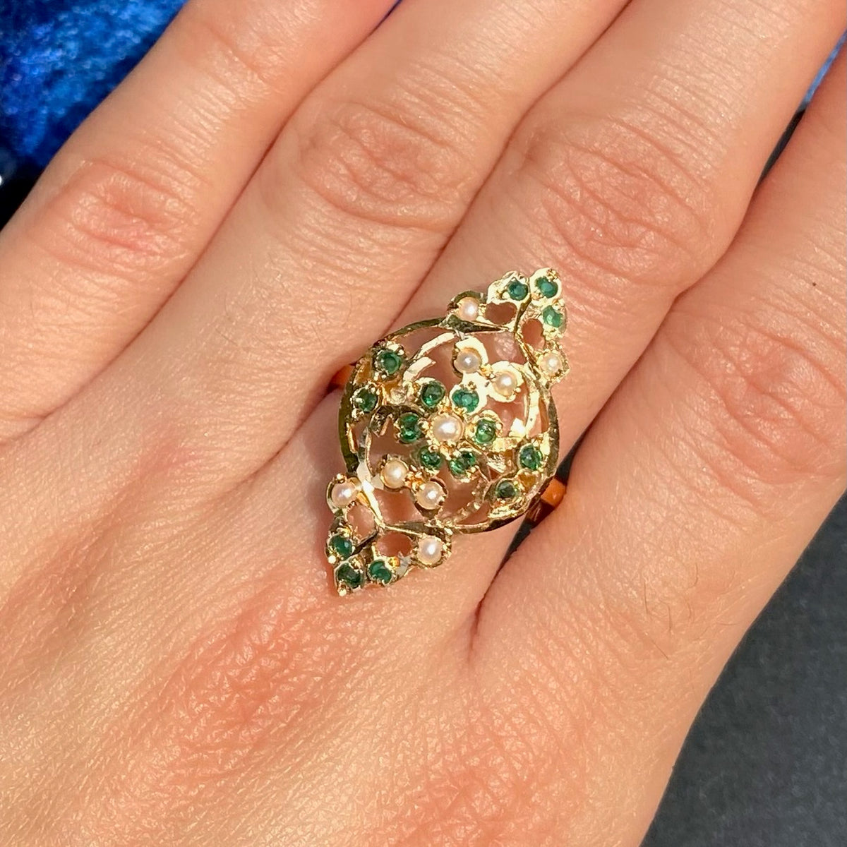 Fine Jadau Ring | Emerald Green Colors | Gold Plated on Silver LR 100