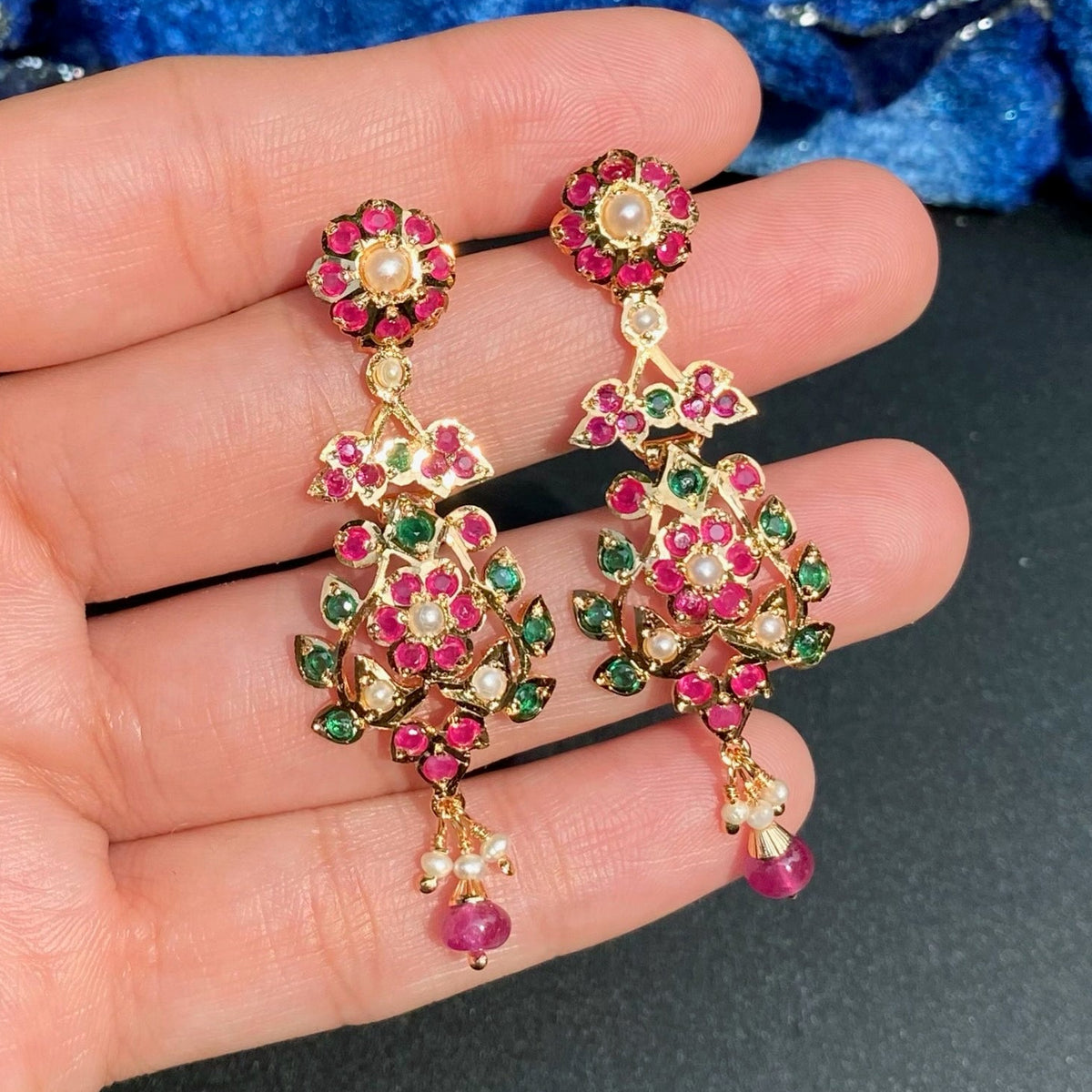 Floral Jadau Earrings in Gold-Plated Silver | Dainty Design ER 795