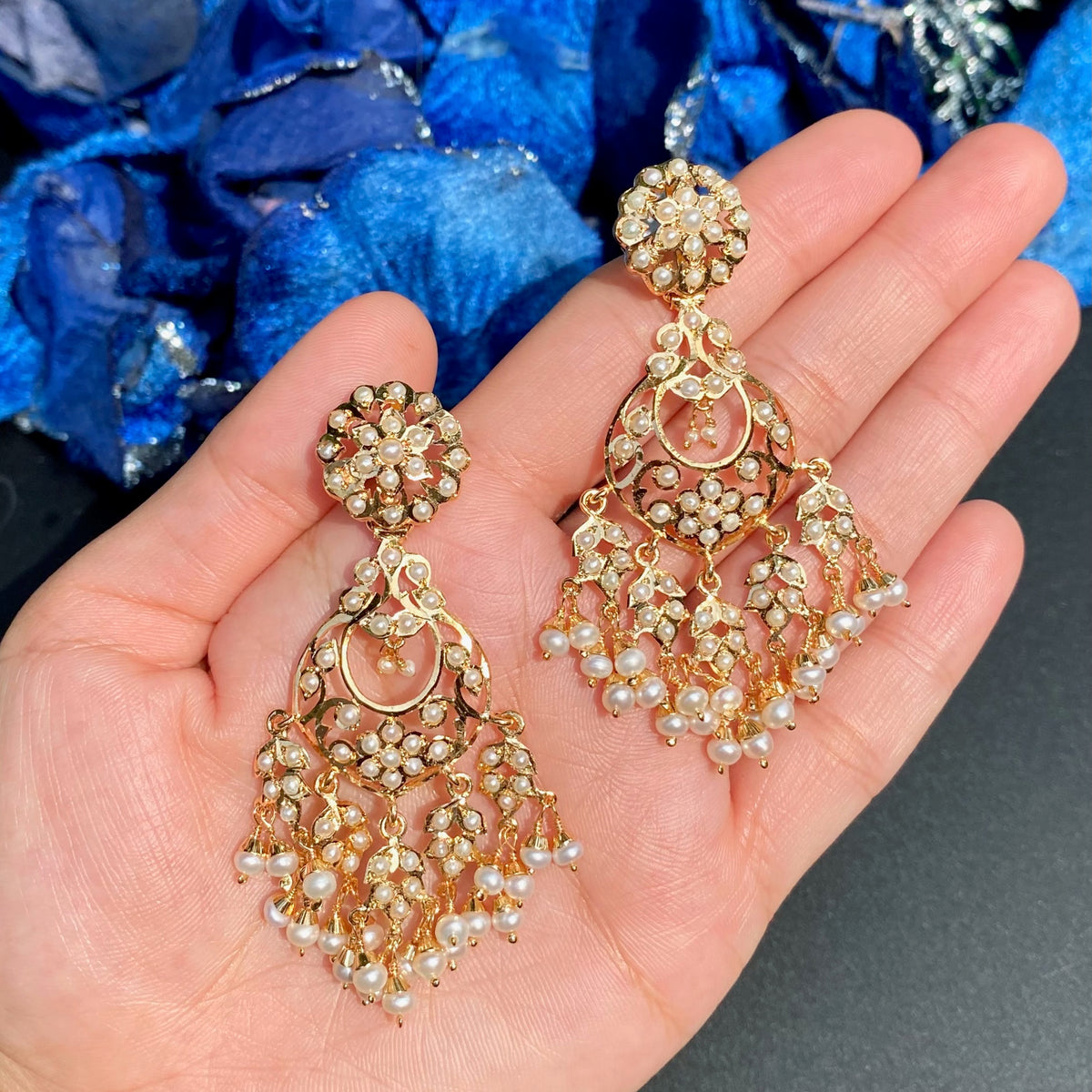 Pearl Jadau Dangler Earrings in Gold-Plated Silver ER 792