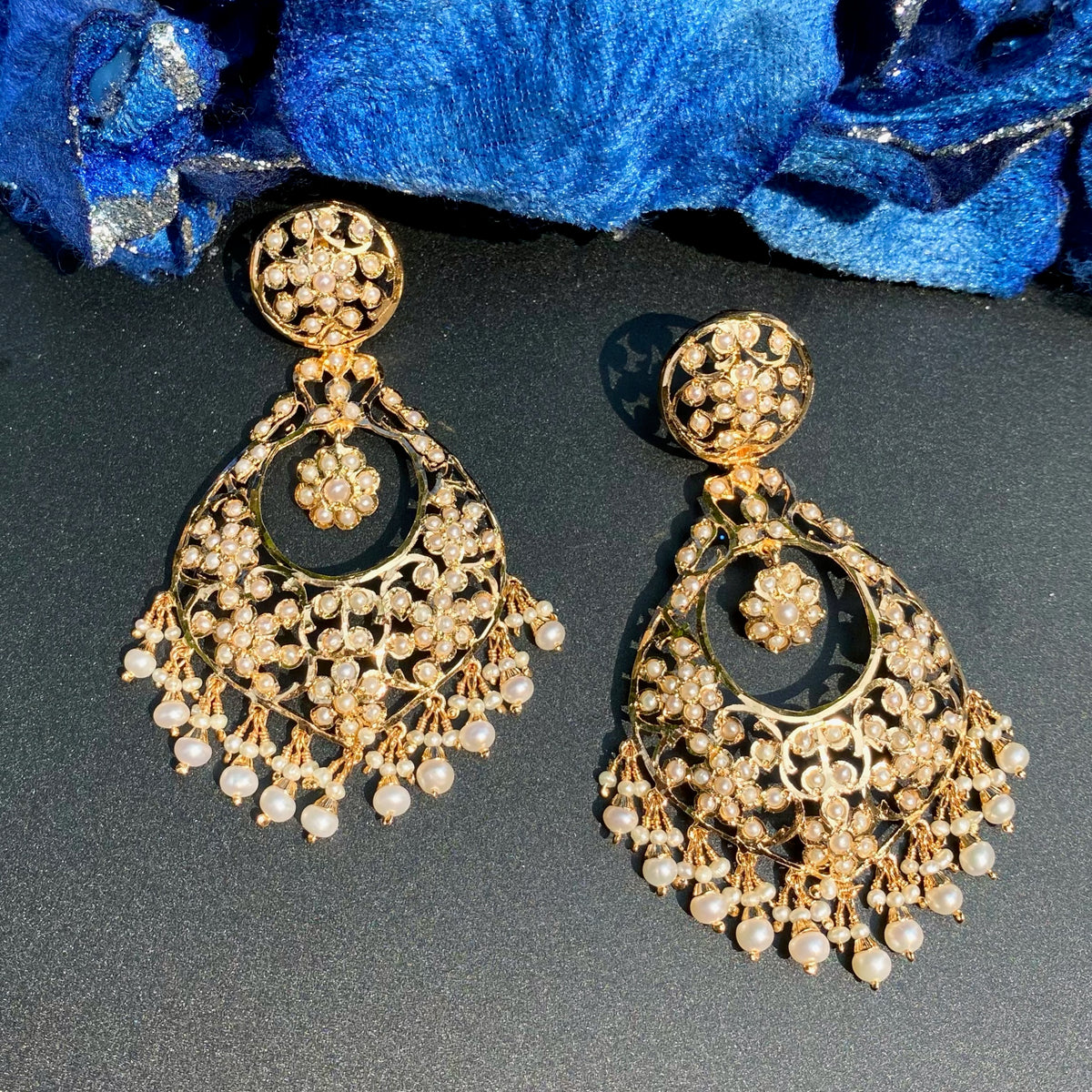 Fine Pearl Chandbali Earrings on Gold Plated Silver ER 793