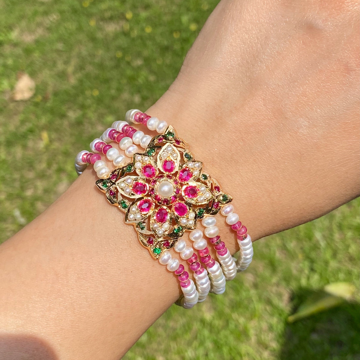 Multicolored Punjabi Jadau Dasti Bracelet | Gold Plated on Silver BG 188