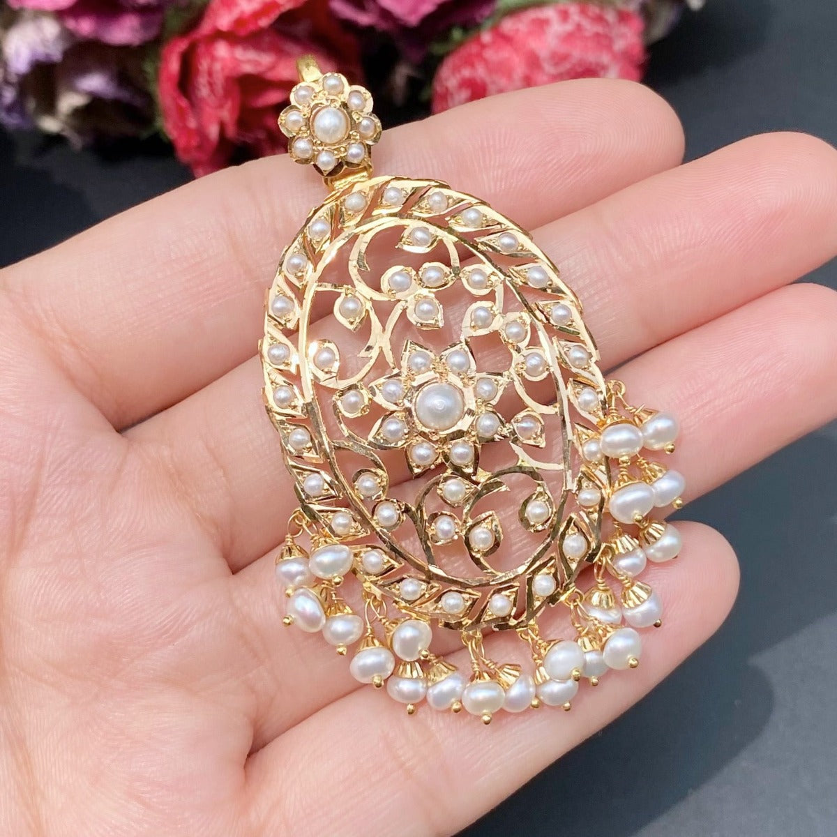 14k gold pendant with seed pearls