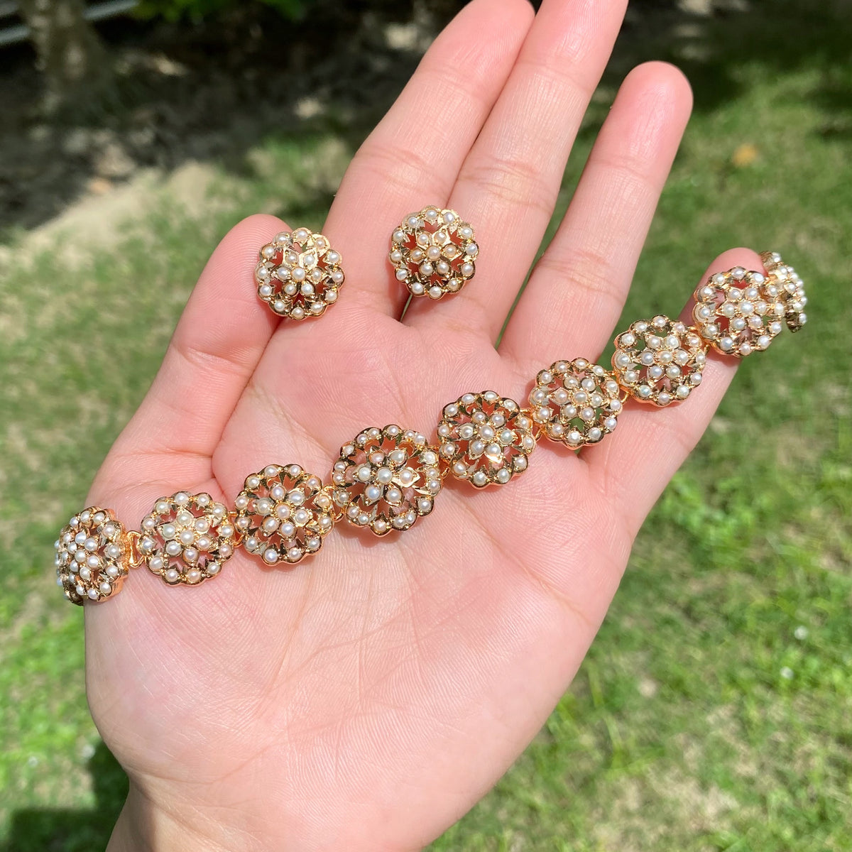 Minimal Pearl Floral Choker Set | Gold Plated Sterling Silver NS 493