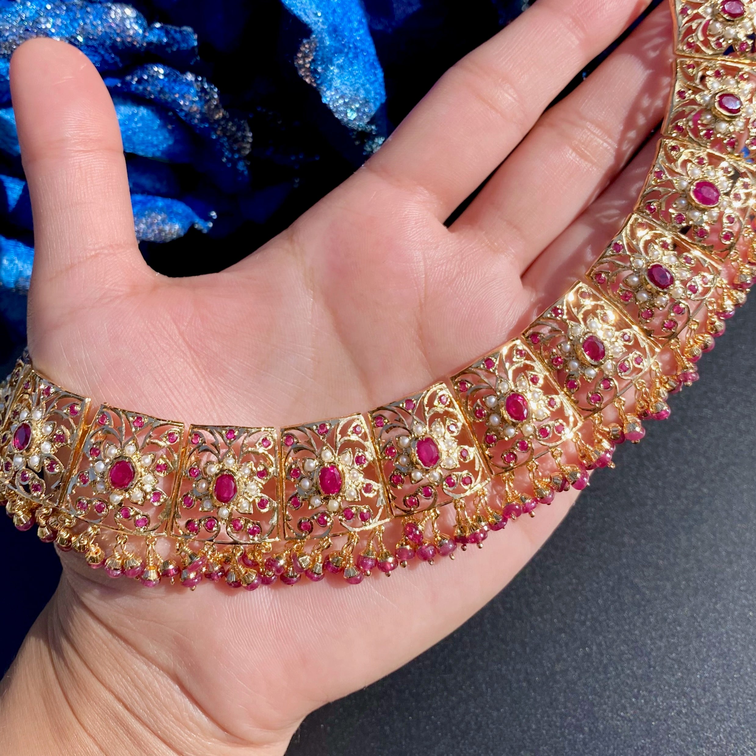jadau ruby necklace with jhumkas