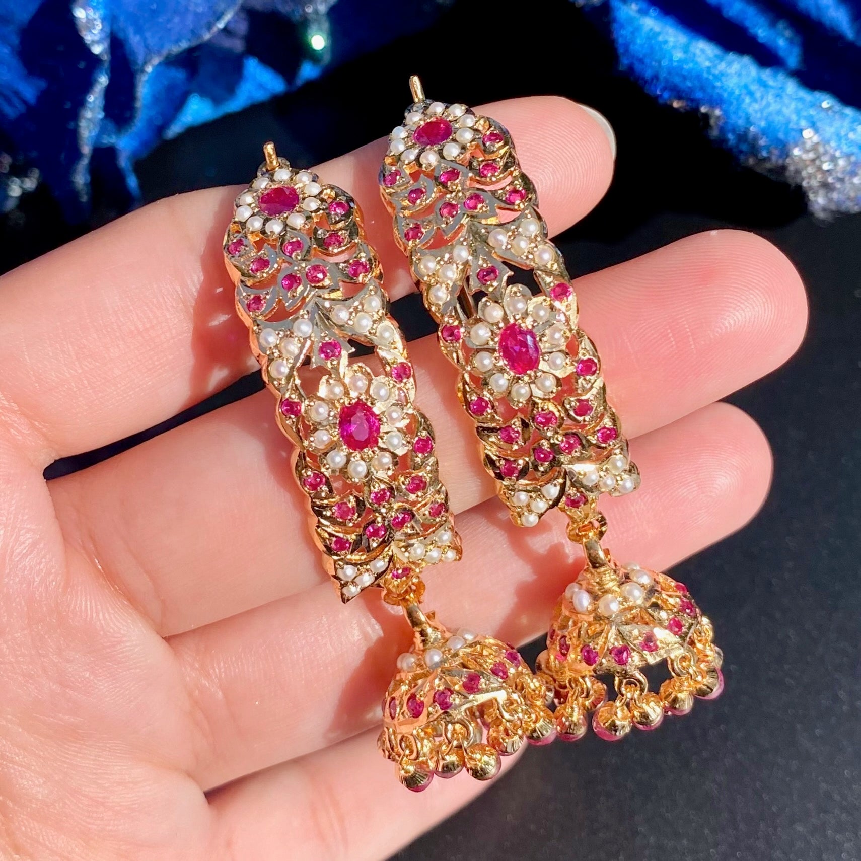 ruby and pearl jhumki earrings