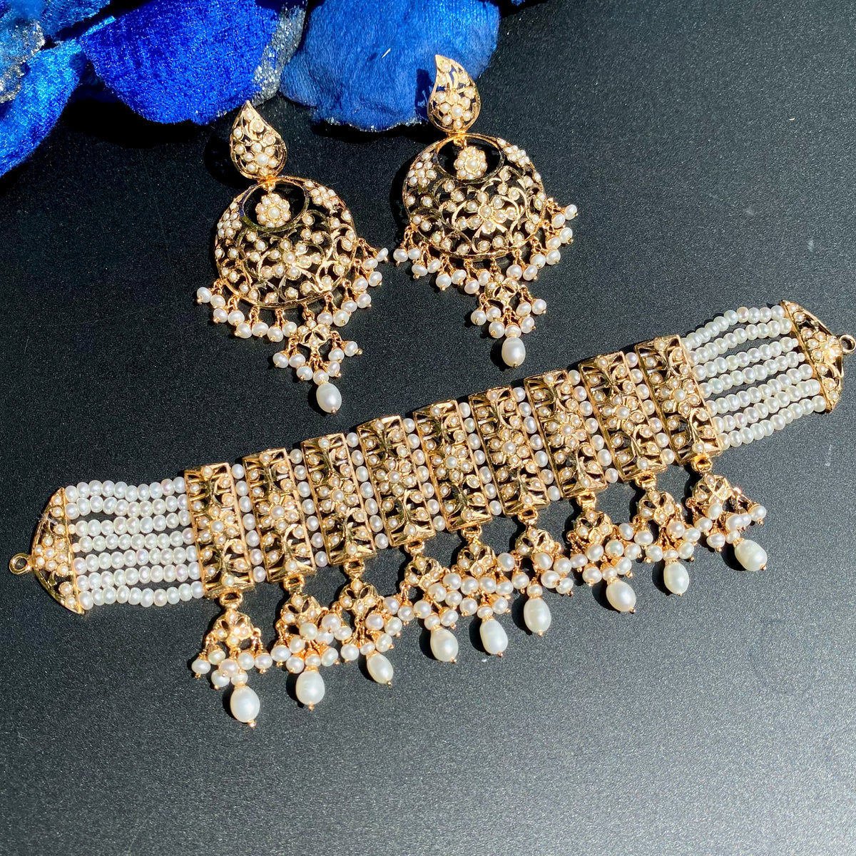 Bridal Wear Pearl Choker Set for Women | Gold Plated on Sterling Silver NS 491