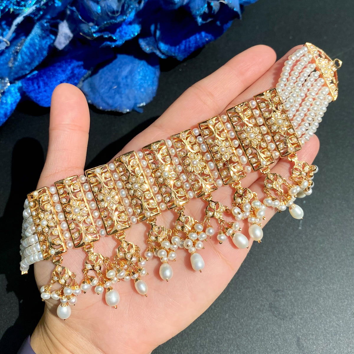 Bridal Wear Pearl Choker Set for Women | Gold Plated on Sterling Silver NS 491