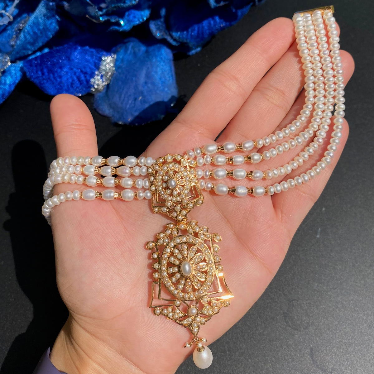 Vintage-Inspired Pearl Choker Set with Statement Earrings | Gold Plated 925 Silver NS 498