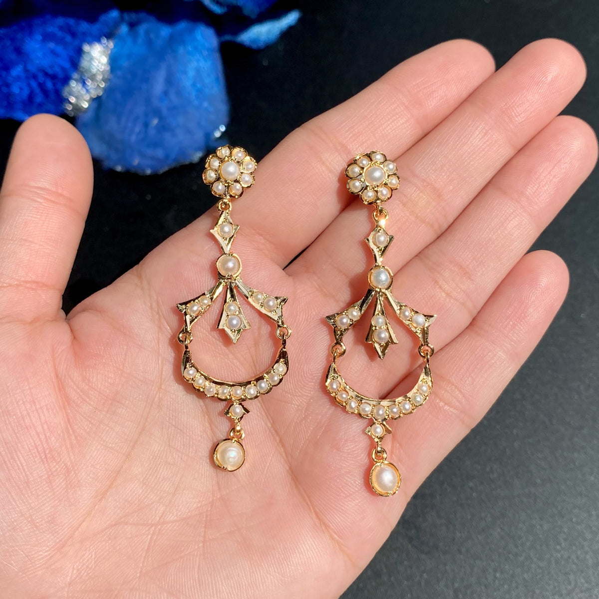 Freshwater Seed Pearl Bow & Crescent Necklace Set in Gold-Plated 925 Silver NS 484