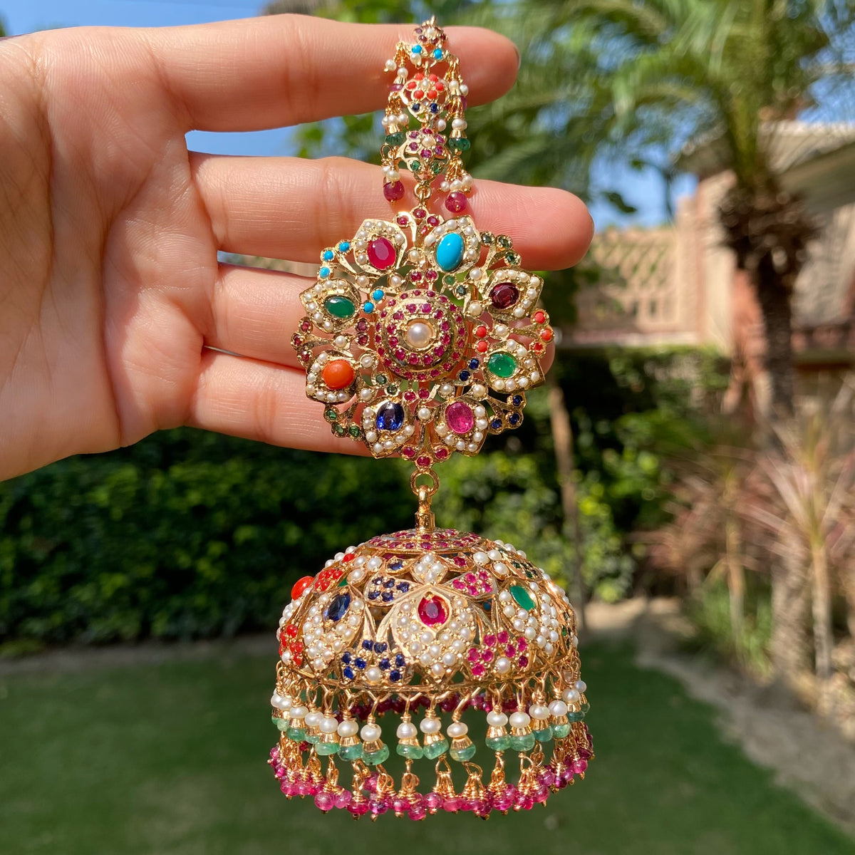 Navratna Jadau Statement Jhumkas | Gold Plated on 925 Silver ER 799