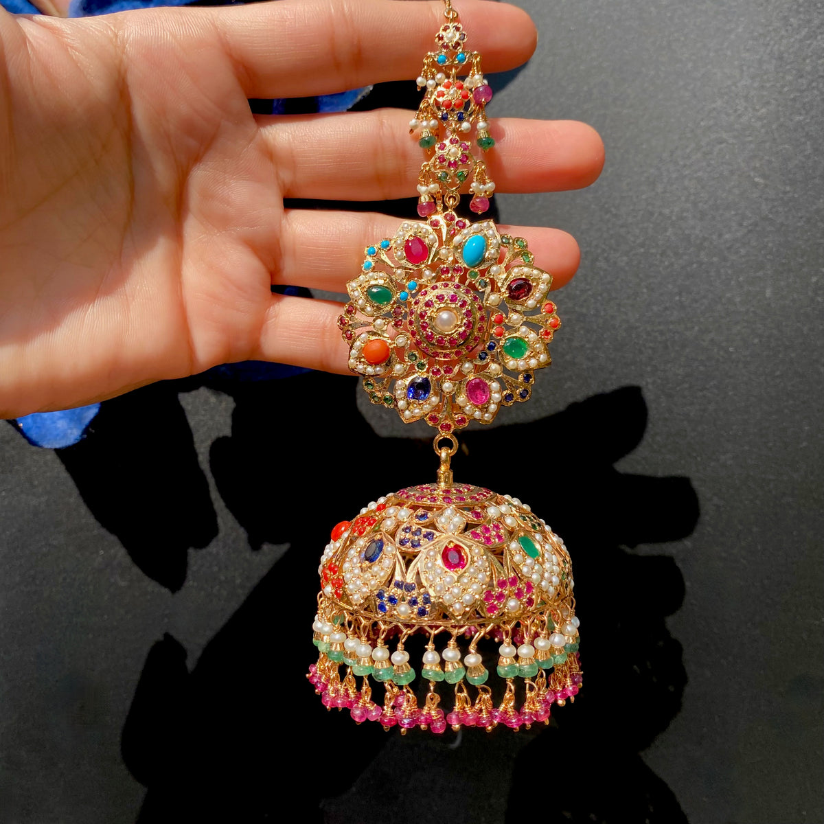 Navratna Jadau Statement Jhumkas | Gold Plated on 925 Silver ER 799