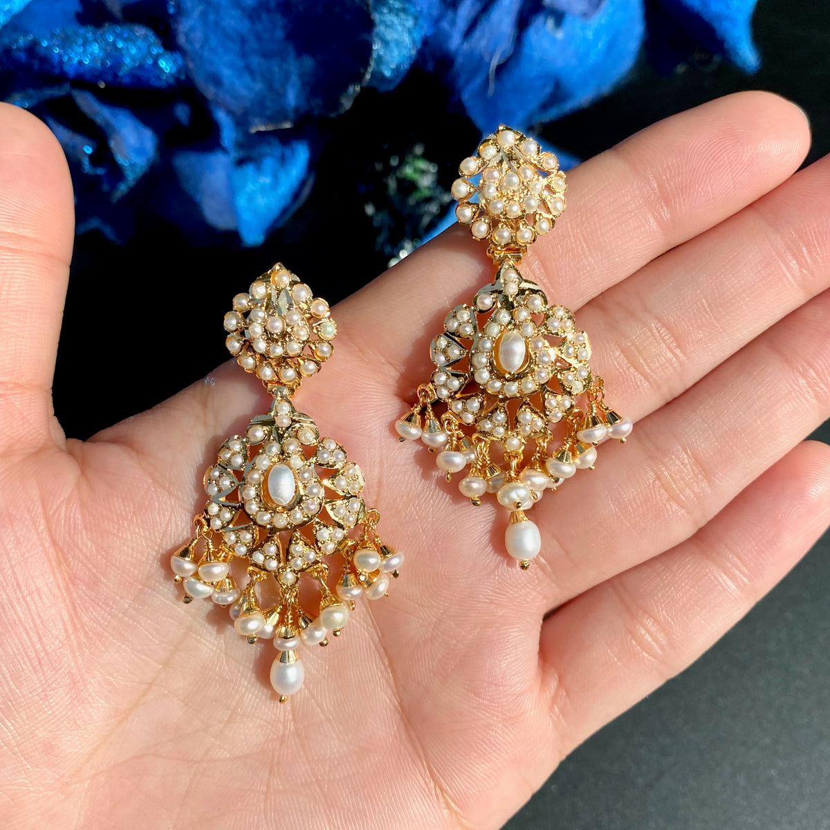 Dainty Pearl Drop Jadau Earrings | Gold Plated on Silver ER 807