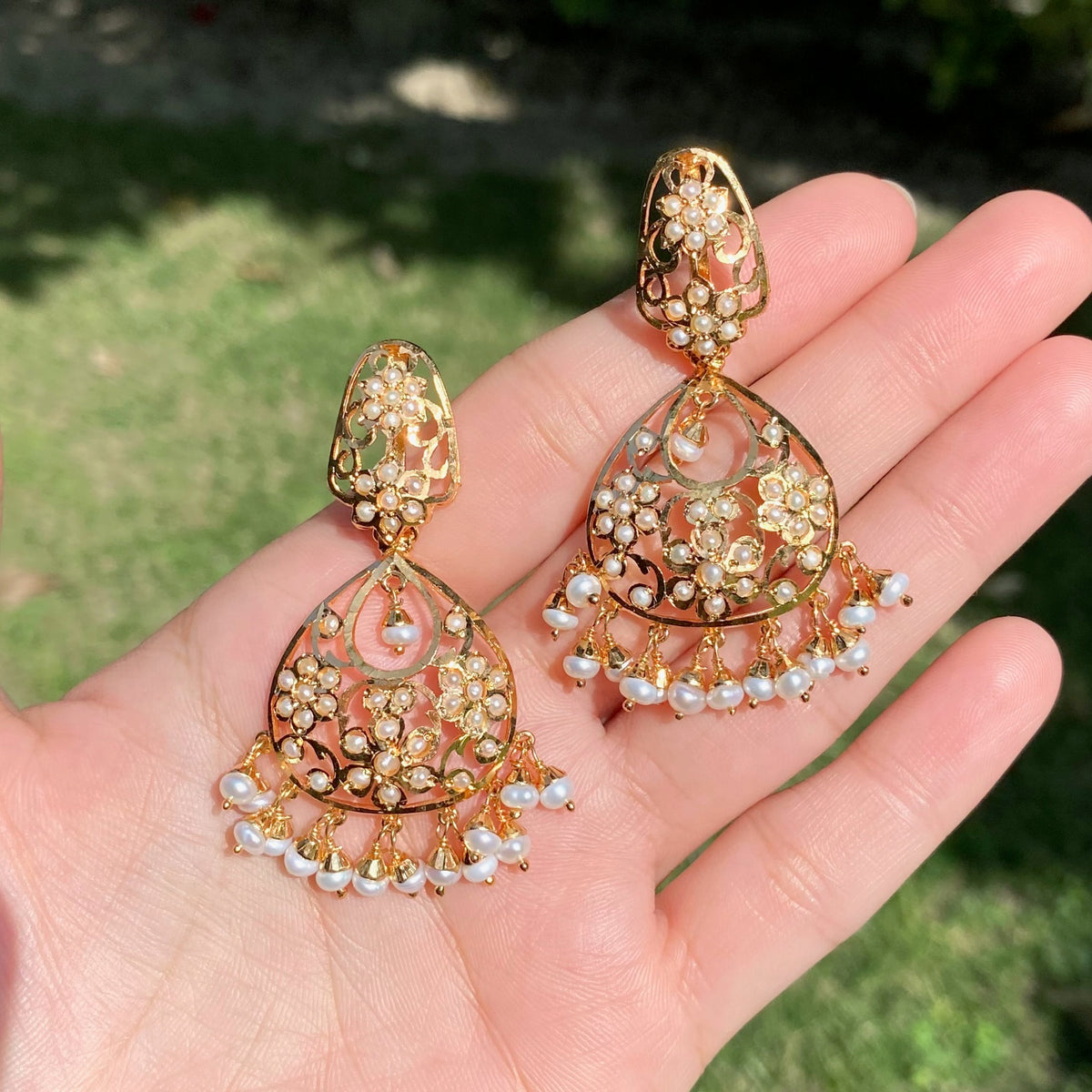 Drop Shaped Pearl Chandbali Earrings | Gold Plated on 925 Silver ER 811