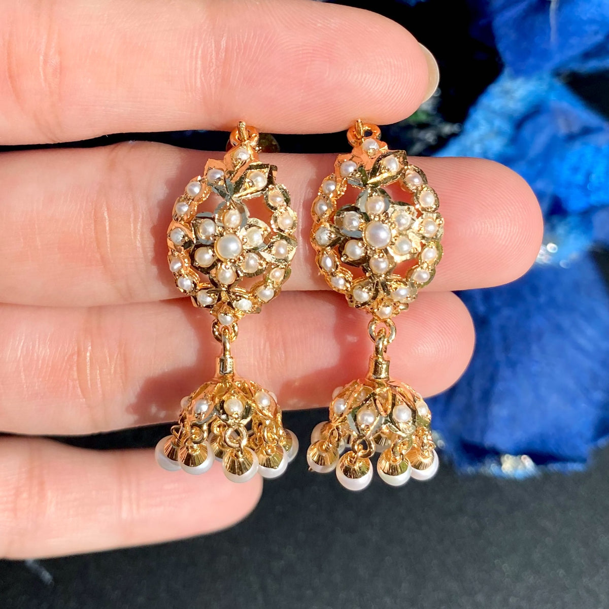 Dainty Jadau Dandi Jhumki in All Pearls | Gold Plated on Silver ER 809