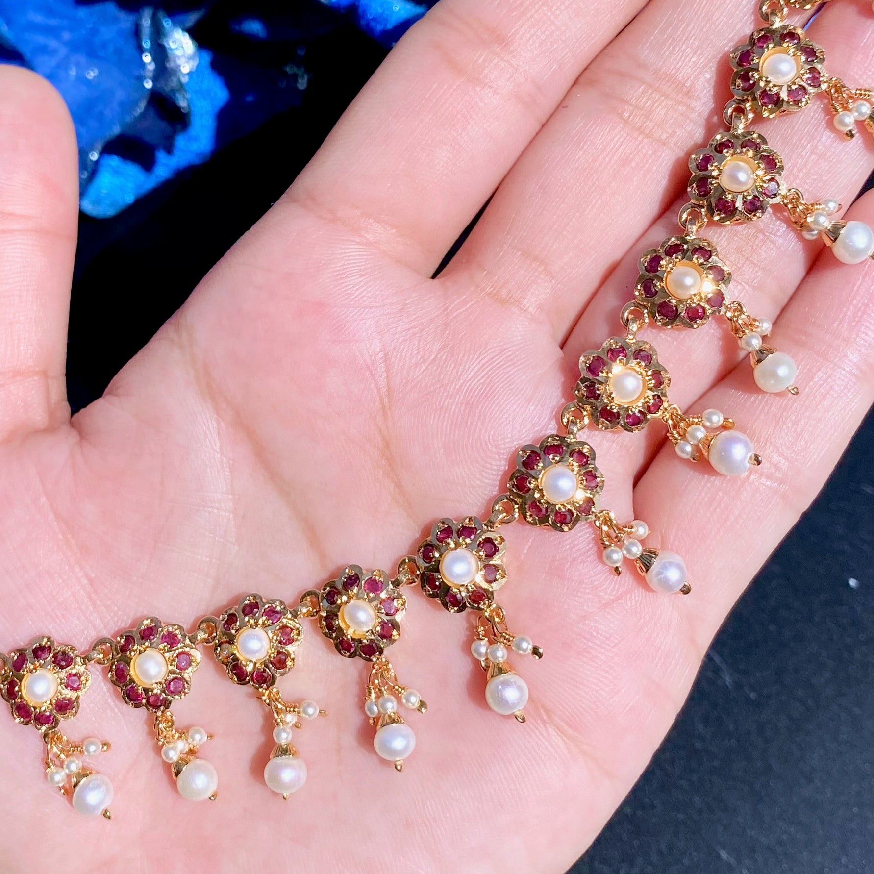 simple garnet and pearl necklace set