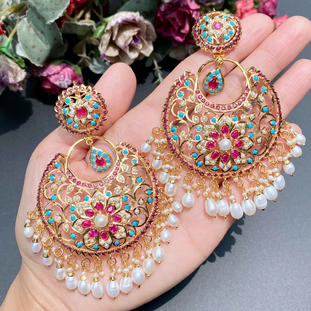 Pink colour deals earrings online