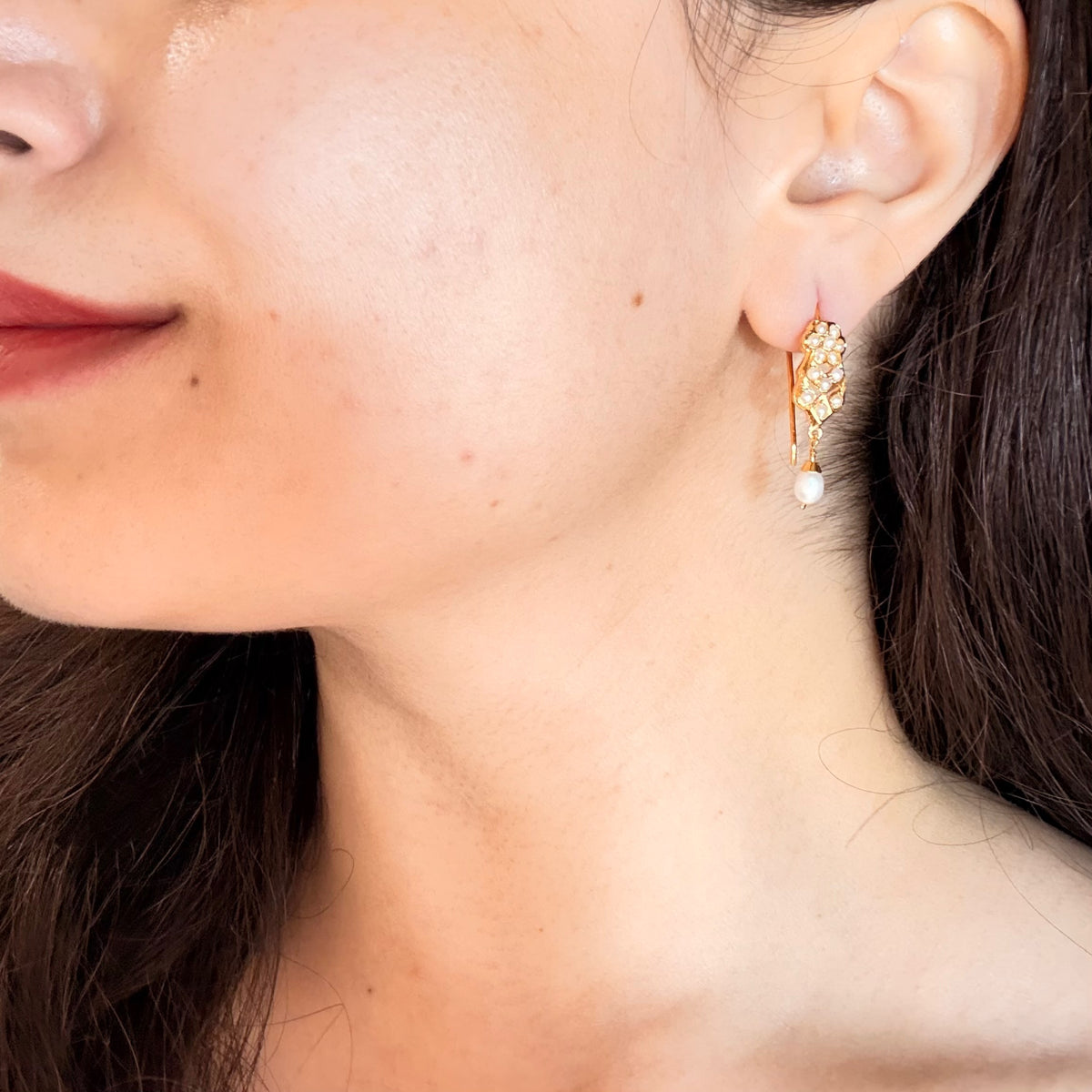 Dainty Pearl Earrings with Fish-hook Closure | Gold Plated on Silver ER 805