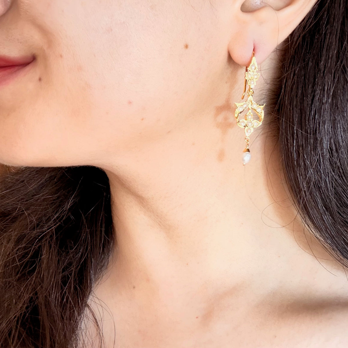 Vintage-Inspired Slender Pearl Drop Earrings | Gold Plated on 925 Silver ER 803