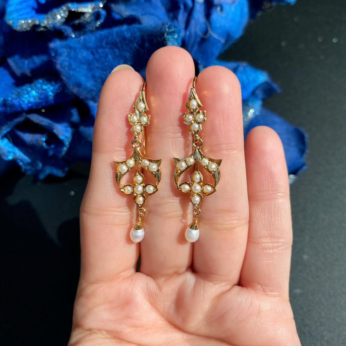 Vintage-Inspired Slender Pearl Drop Earrings | Gold Plated on 925 Silver ER 803