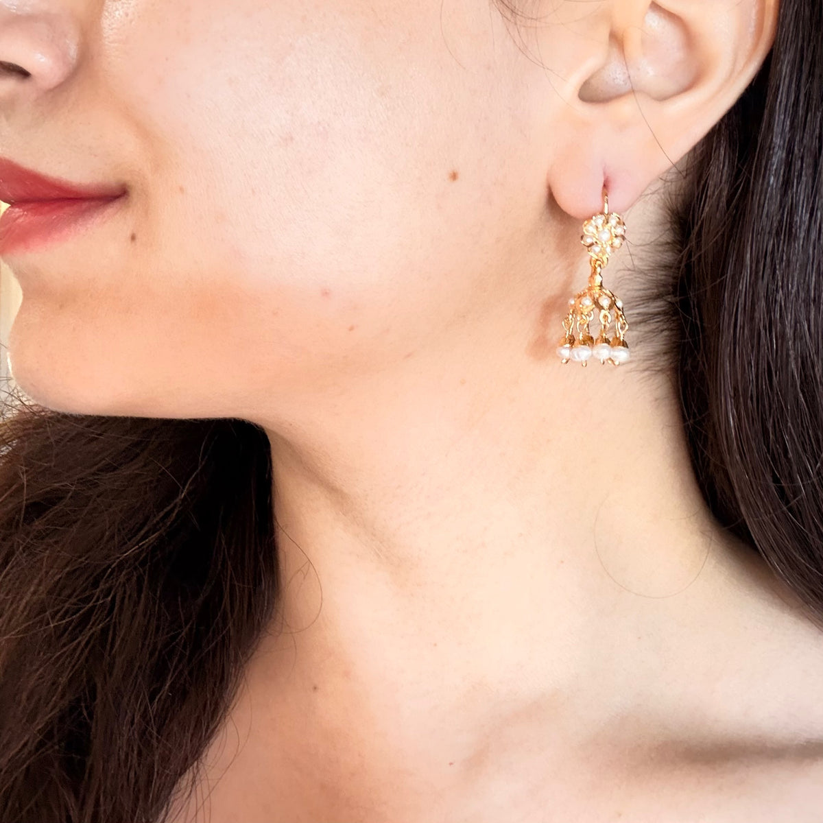 Dainty Pearl Jhumkis for Girls & Women | Gold Plated on Silver ER 817