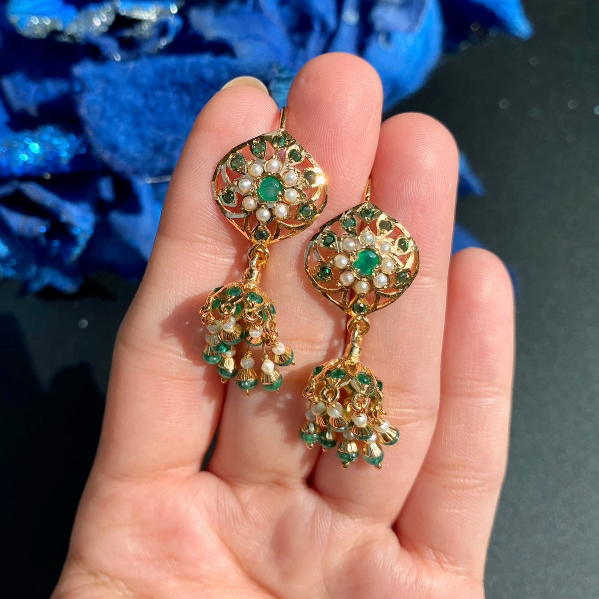 Dainty Fish-hook style Jadau Earrings | Gold Plated on Silver ER 806