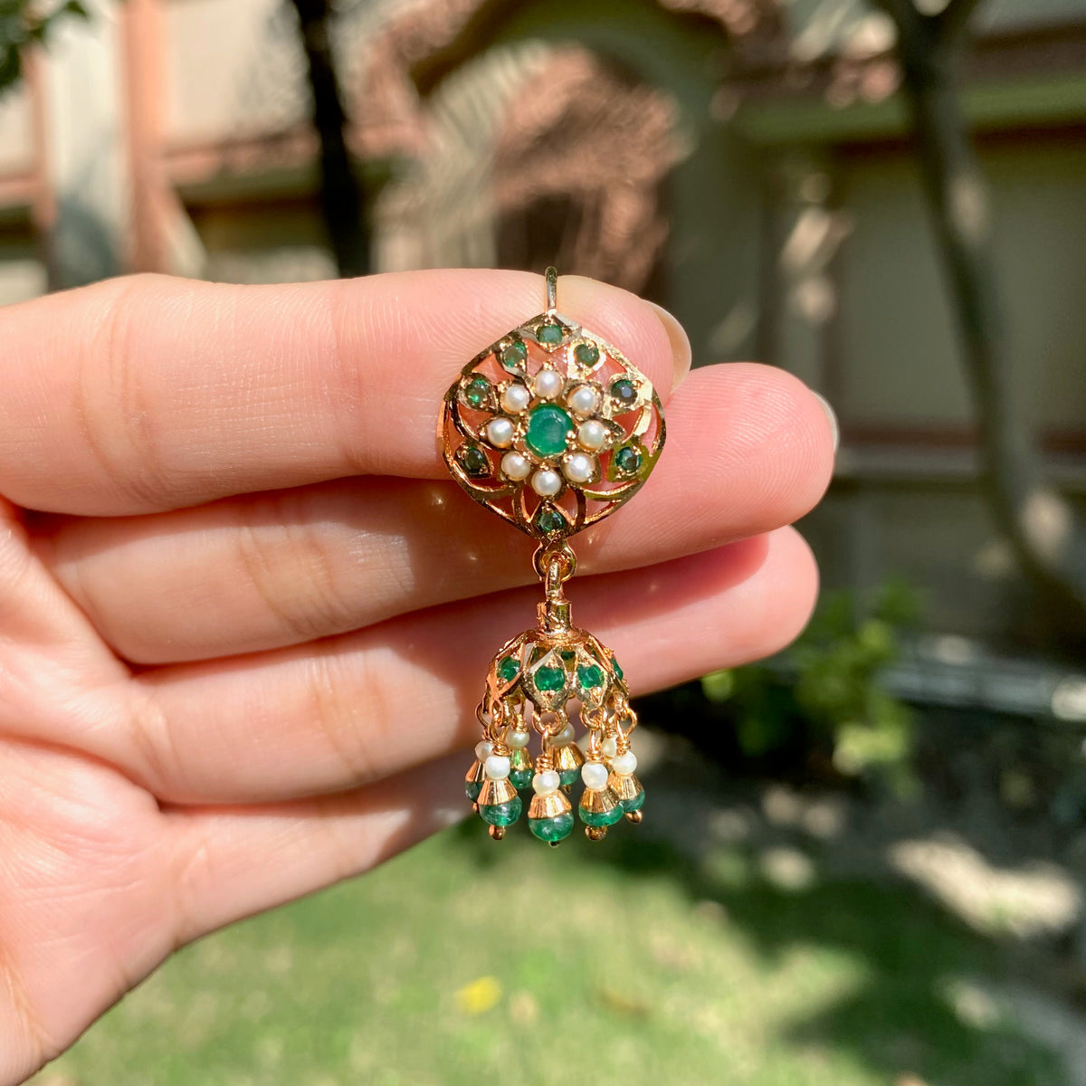 Dainty Fish-hook style Jadau Earrings | Gold Plated on Silver ER 806