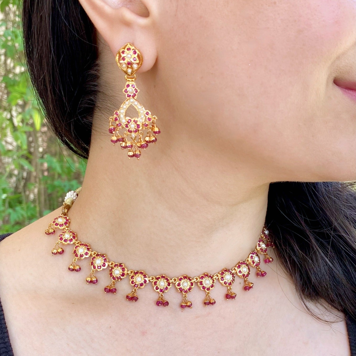 latest design in ruby necklace set
