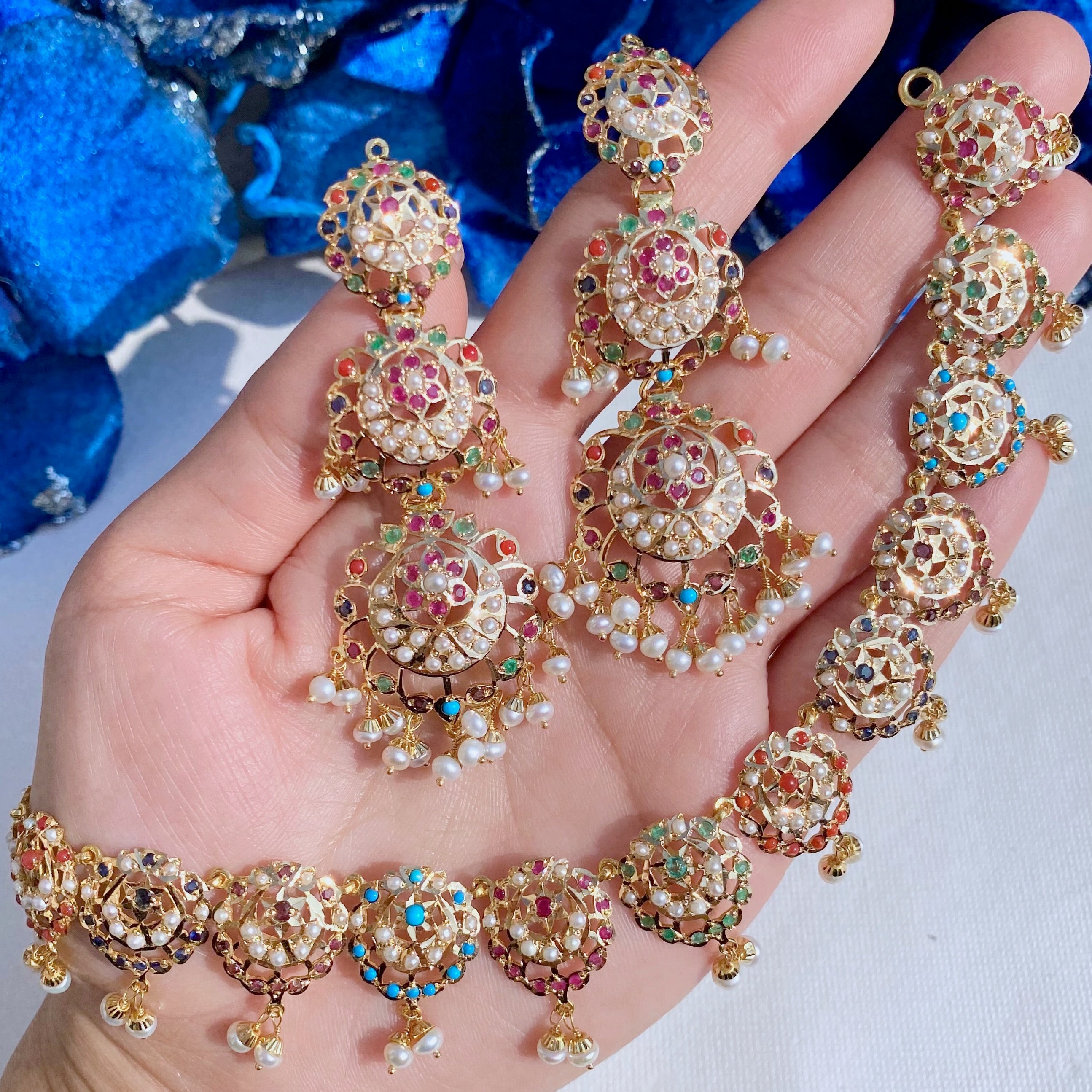 navratna necklace earrings set