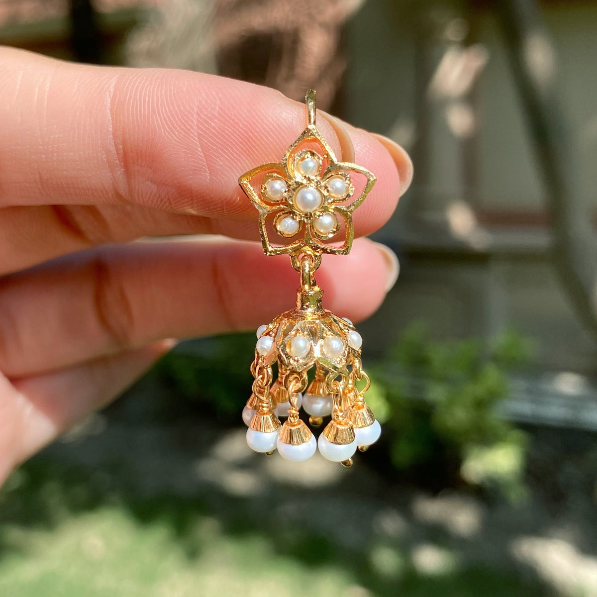 Dainty Pearl Jhumka with Fish hook Closure | Gold Plated on Silver ER 810